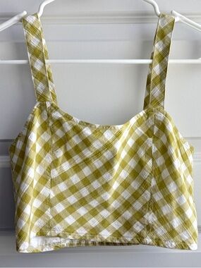 Aerie Gingham Crop Top XS Cottagecore Green White Plaid Smocked Back